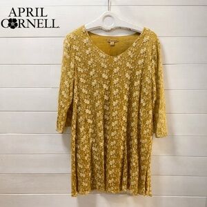 APRIL CORNELL Mustard Embroidered Mesh Tunic – Medium